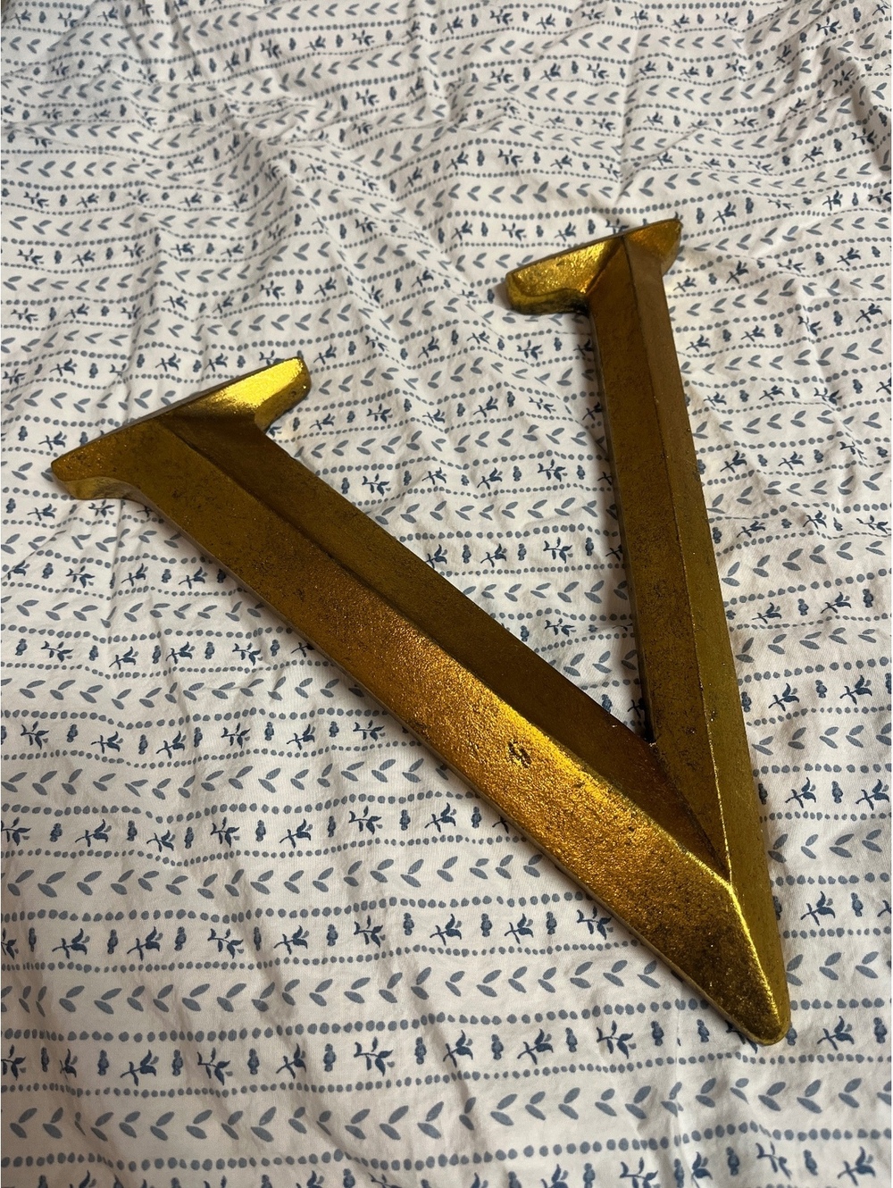 Large Gold Metallic Letter 'V' Wall Decor